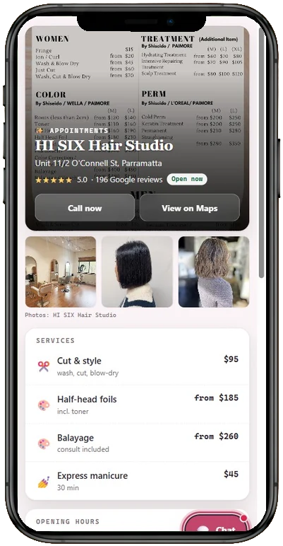 BookDone page for a hair salon